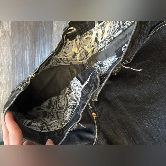 Eight 732 vintage denim embroidered baggy Y2K jeans gold blue oversized fit 36 - Picture 2 of 10